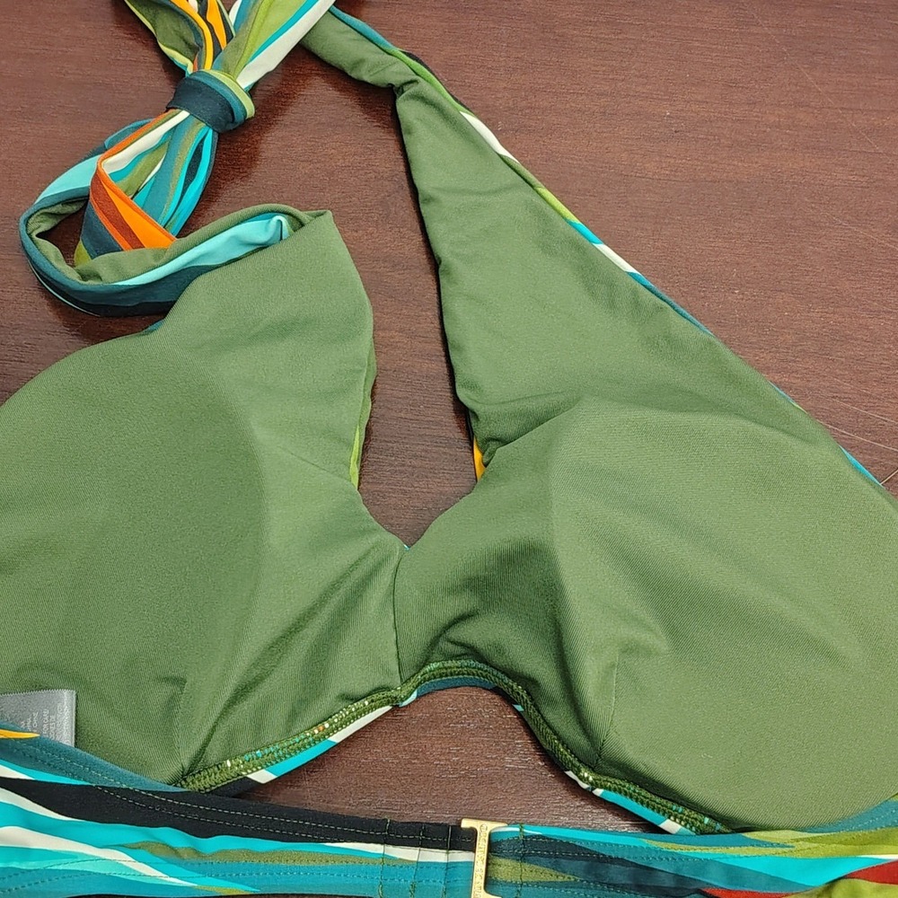 Vince Camuto Women Green Printed Cross-Front Bikini Top Swimwear Size Medium - Picture 3 of 11